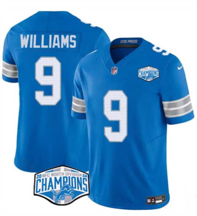 Men%27s Detroit Lions #9 Jameson Williams Blue 2024 NFC North Champions F.U.S.E. Vapor Limited Stitched Jersey